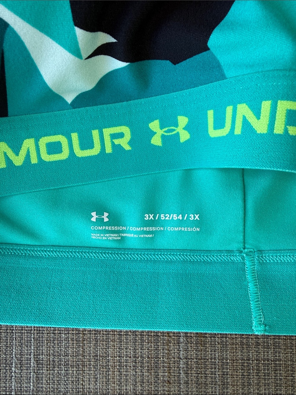 Like New Under Armour Teal & Neon Lime Patterned Compression Sports Bra sz 3X - Picture 6 of 6